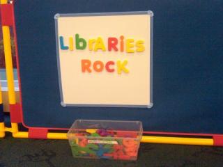 libraries rock spelled out in magnetic letters