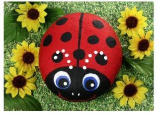 rock painted as a ladybug