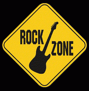 sign with a guitar and the words rock zone
